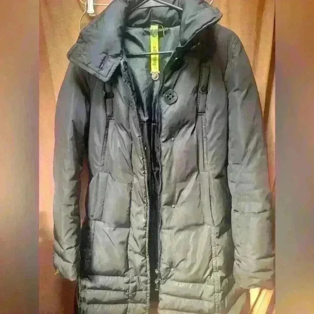 Soia & Kyo Long Black down coat P.Small - Picture 2 of 9